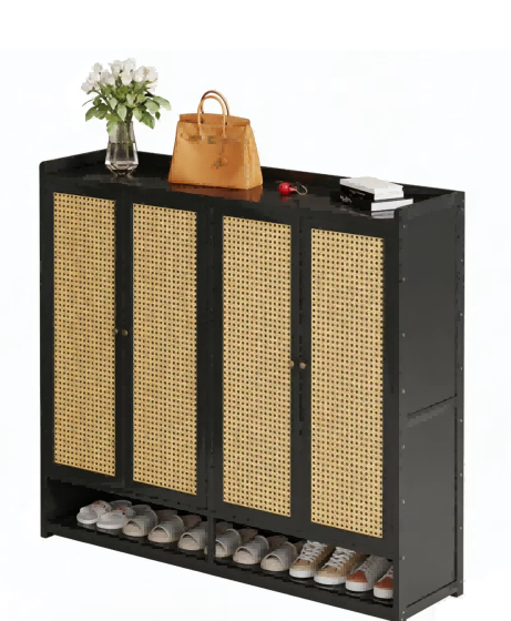 2299 Black Plastic Rattan Shoe Cabinet