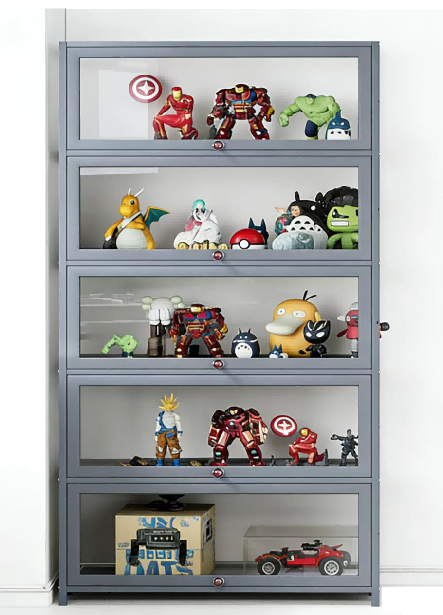 2230 Fully Transparent Flip Door Gray Bookshelf